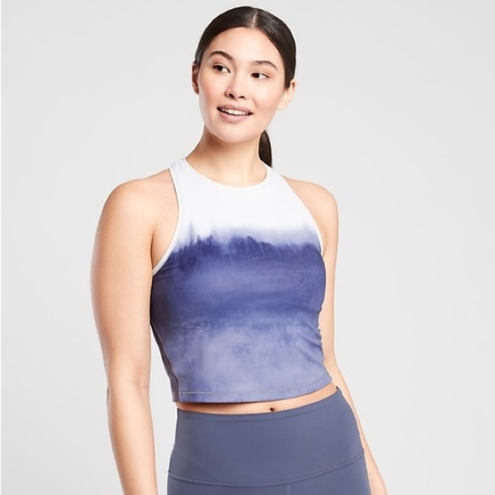 Athleta SHANTI WATERCOLOR Blue STRIPE CROP TANK Small